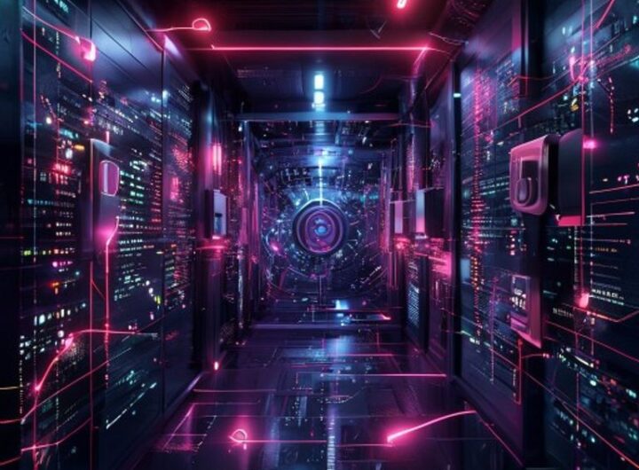 Surreal digital vault with glowing nodes