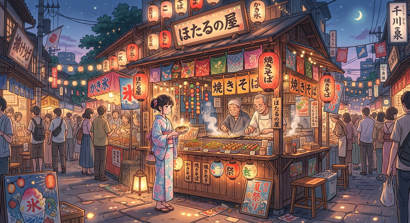 AI generated photo β colorful market stall on a sultry summer evening, anime style