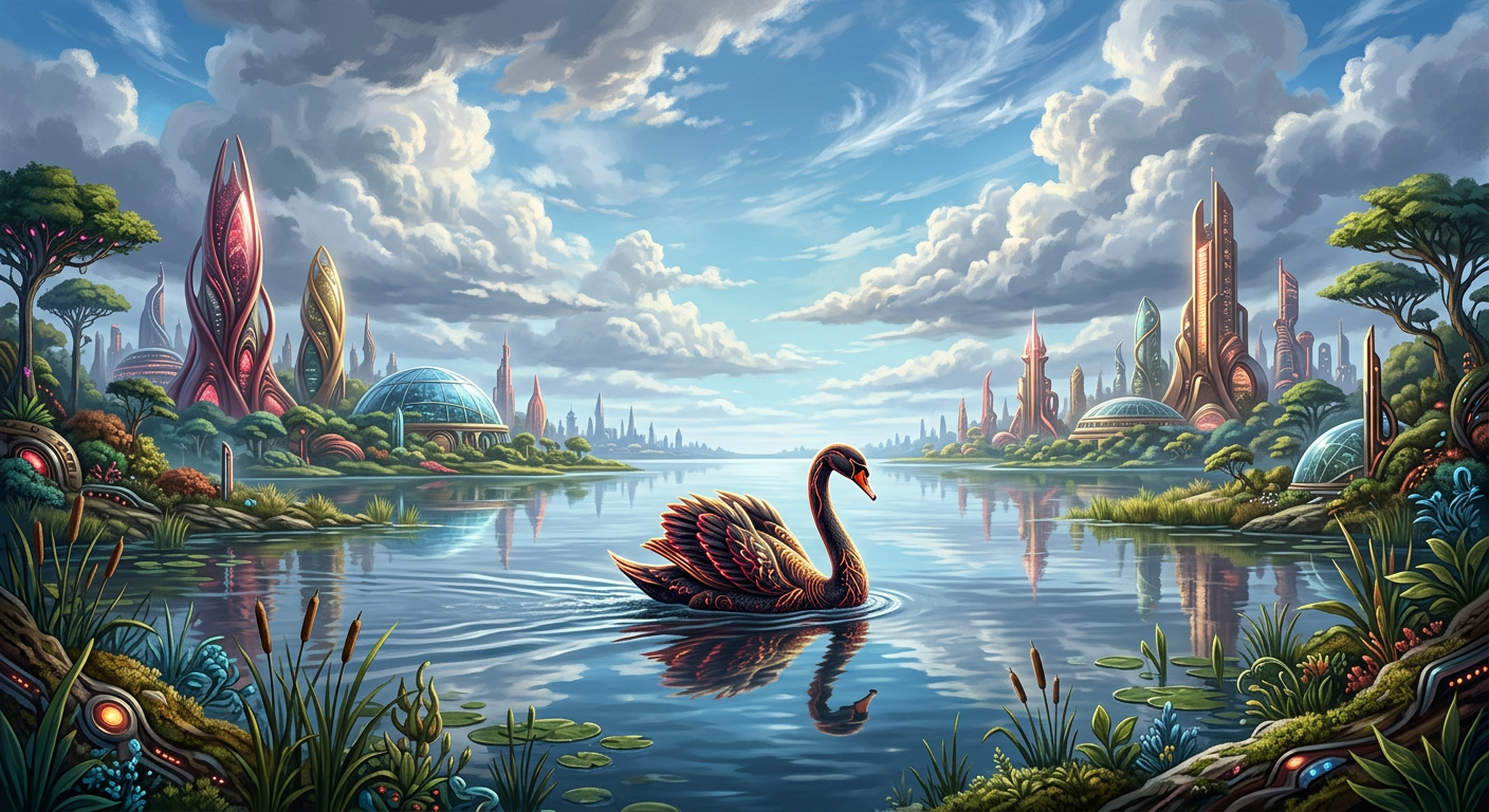 A lone swan on a lake on a clear June day