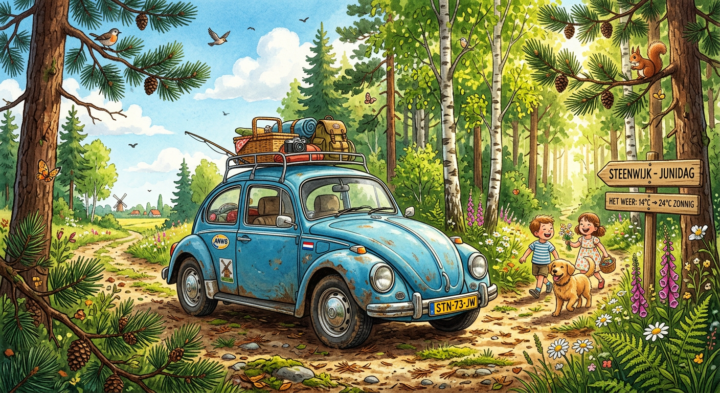 An old Volkswagen Beetle, children book illustration
