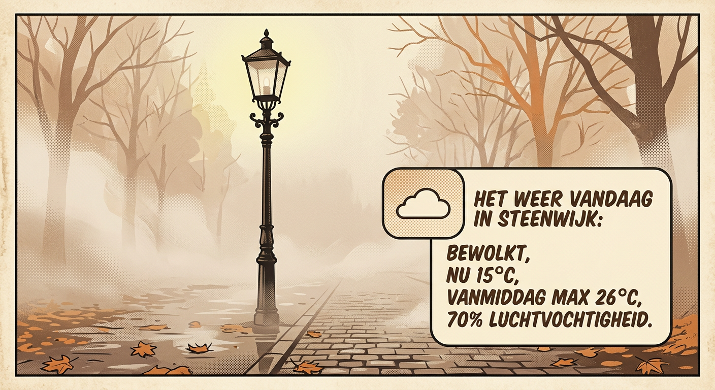 A lonely lamppost in the mist on a foggy autumn morning, pop-art, nostalgic, soft sepia tones