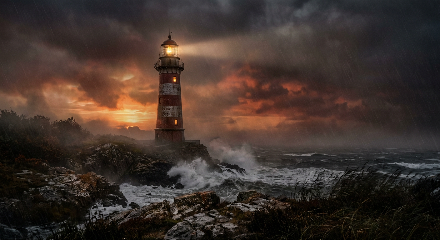 AI generated photo — lighthouse in the mist, 2026-10-09